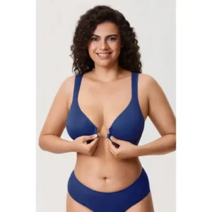 NESLEMY Women's Front Closure BrasPosture Full Coverage Plus Size UnderwireUnlined Back Support Plunge Seamless Bra B-H