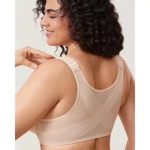 NESLEMY Women's Front Closure BrasPosture Full Coverage Plus Size UnderwireUnlined Back Support Plunge Seamless Bra B-H